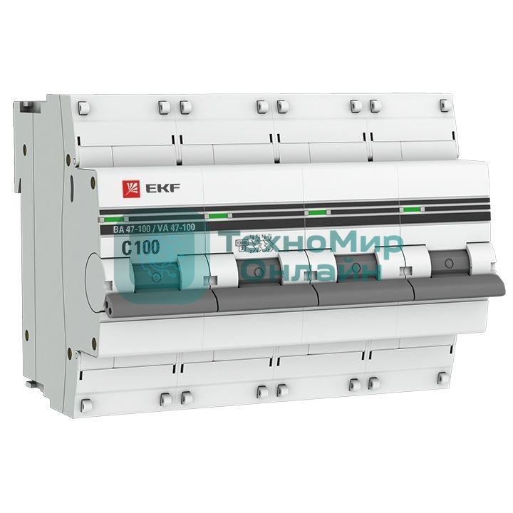 Выключатель автоматический модульный 4п C 100А 10кА ВА 47-100 PROxima EKF mcb47100-4-100C-pro