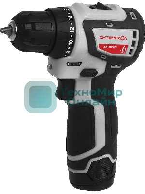 Дрель-шуруповерт ИНТЕРСКОЛ ДА-10/12В, 12 В, 1,5 Ач, 36 Нм, бесщеточный