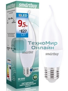 Лампа светодиодная Smartbuy-C37-9,5W/6000/E27