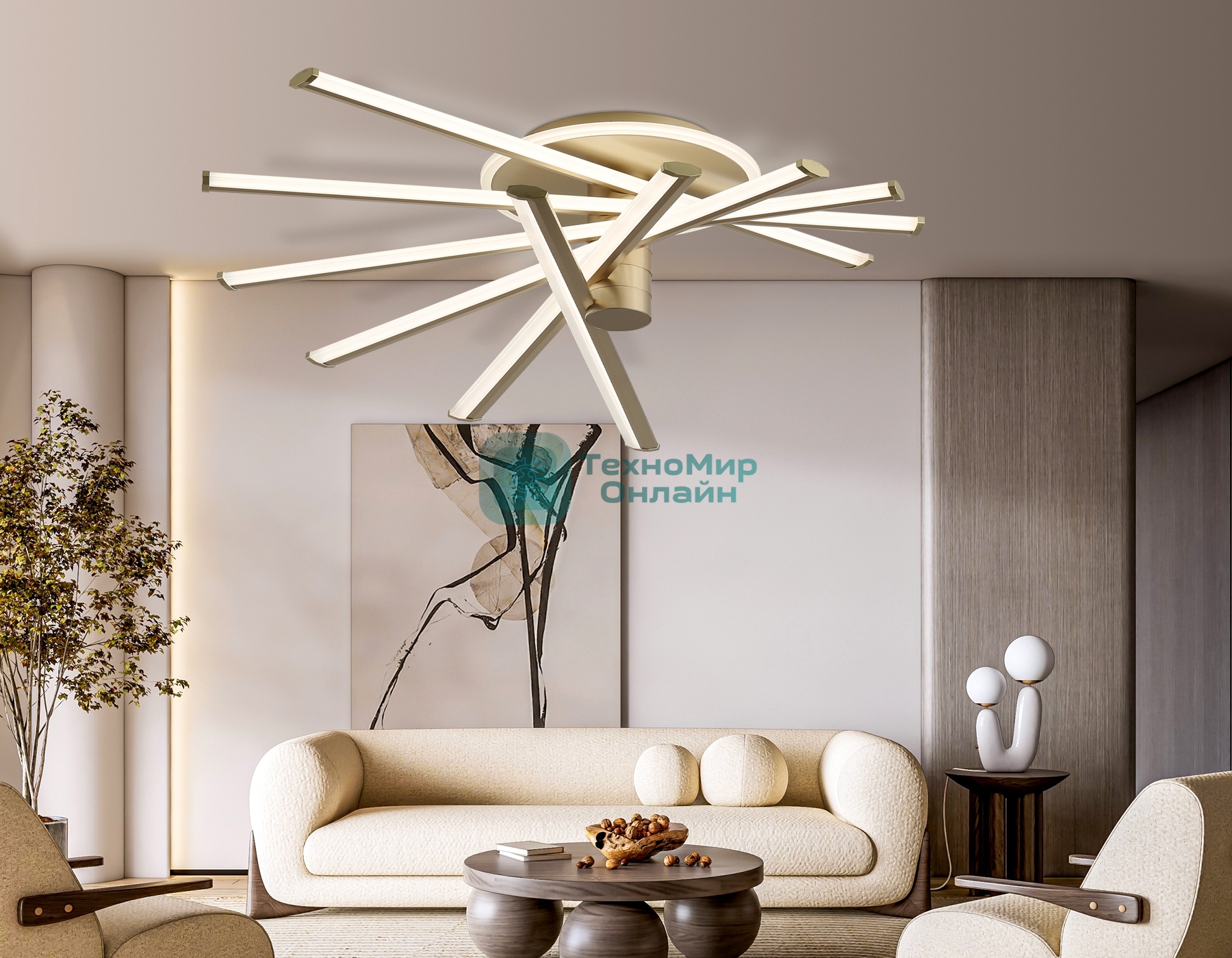 Потолочный светодиодный светильник Ambrella light FL6234 GD золото 96W 3000K-6400K 605*605*200 (ПДУ ИК)