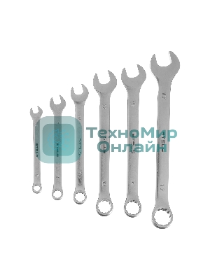Набор ключей комбинированных Stels 6-17 мм, 6 шт., CrV, матовый хром
