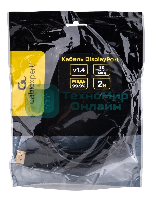 Кабель DisplayPort Cablexpert CC-DP8K-2M, 20M/20M, v1.4, 8К, медь, тройной экран, 2м, черный, пакет