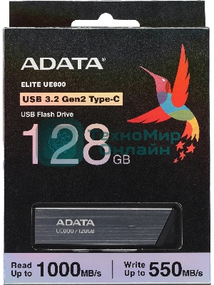 Флешка USB ADATA UE800 (AELI-UE800-128G-CSG), 128Gb, Type-C USB 3.2, R/W 1000/550, серебристый