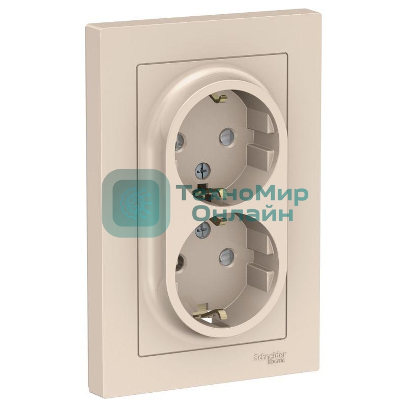 Розетка 2-м СП AtlasDesign 16А IP20 с заземл. защ. шторки в сборе беж. SE ATN000226
