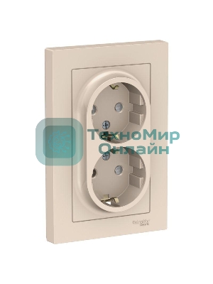 Розетка 2-м СП AtlasDesign 16А IP20 с заземл. защ. шторки в сборе беж. SE ATN000226