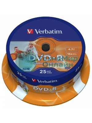 Диск DVD-R Verbatim 4.7Gb 16x Cake Box (25шт) Printable (43538)
