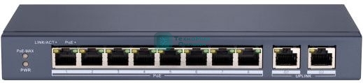 Коммутатор сетевой неуправляемый DS-S1008P - 8 RJ45 100M PoE, 2 порта с высоким приоритетом; 2 Uplink порта Gigabit