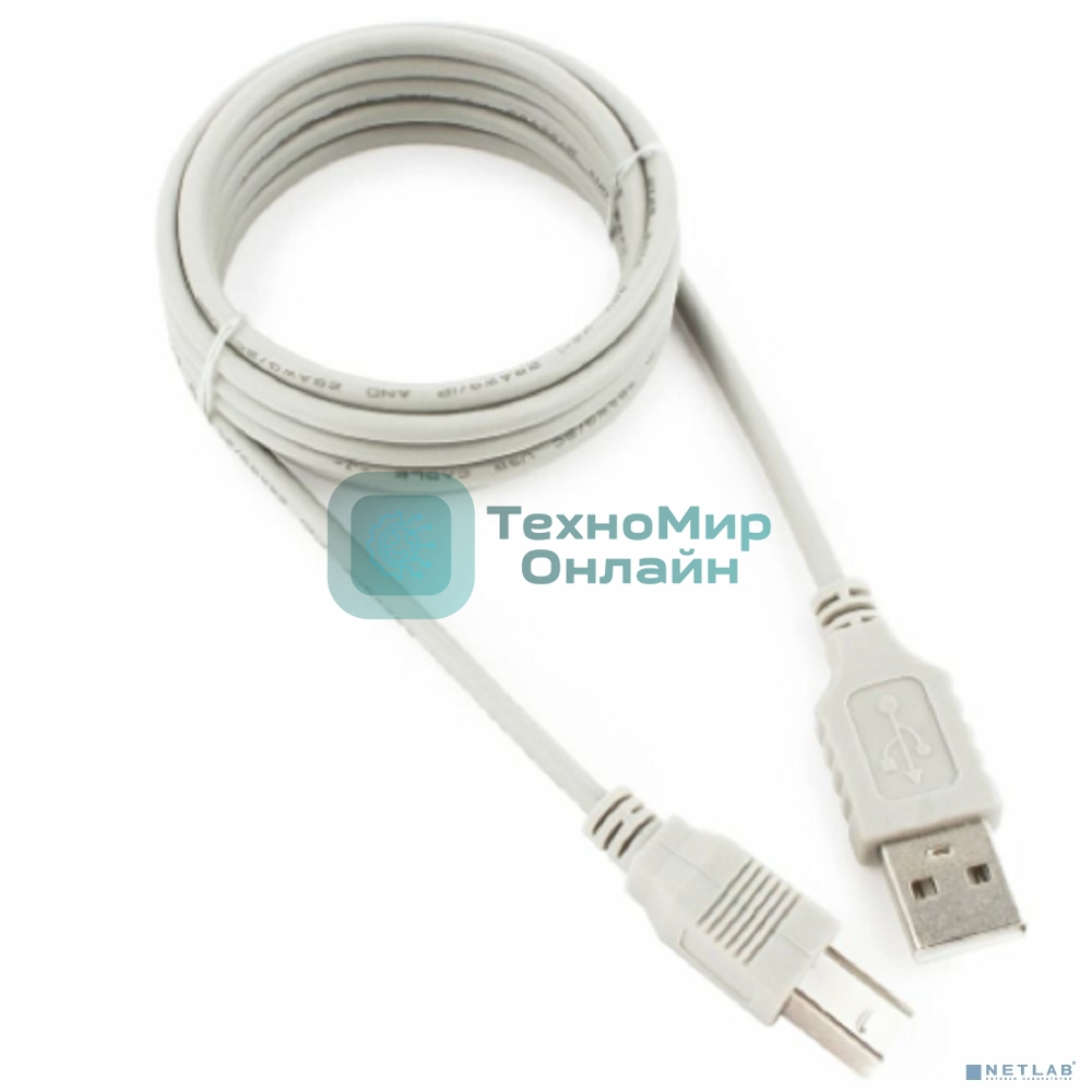 Кабель USB2.0 Cablexpert CC-USB2-AMBM-6-N, AM/BM, медь, 1.8м, серый, пакет