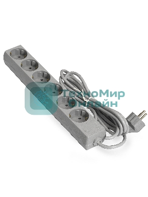 Удлинитель ExeGate ECE-6-3G (EX285832RUS), серый, 3 м, евровилка с заземлением, 6 евророзеток с заземлением, 2200 Вт