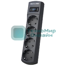 Сетевой фильтр ZIS Pilot m Max 4 розетки (евро с заземлением), 15А/3.3 кВа, автомат, 5 м, черный Surge protector Pilot m Max 4 euro outlets, 15А/3.3кВа, 5m, black