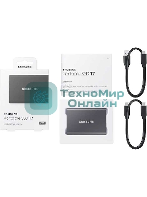 Внешний SSD Samsung T7, 2TB, USB 3.2 Gen 2 Type-C, R/W 1050/1000, титан