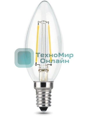 Лампа светодиодная филаментная Gauss 7Вт цок.: E14 свеча 220B 2700K св. свеч. бел.теп. C37 (упак.: 10 шт)