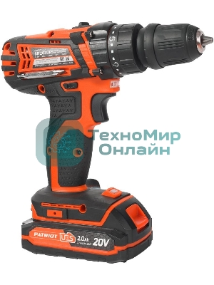 Дрель-шуруповерт Patriot BR 203UES, 20 В, 2 Ач, 30 Нм, щеточный