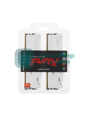 Оперативная память Kingston Fury Beast, DDR5, 32Gb (2x16GB), 6000MHz, CL30, DIMM, с радиатором, RGB, белый