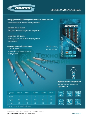 Набор сверл универсальных Gross Multipurpose PRO, 6-гр. хвостовик, 4-10 мм, 5 шт