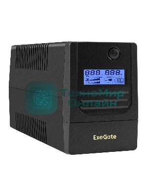 Источник бесперебойного питания ExeGate Smart LB-650.LCD.AVR.2SH (650VA/390W, LCD, AVR, 2*Schuko, батарея 12V 7Ah, черный)