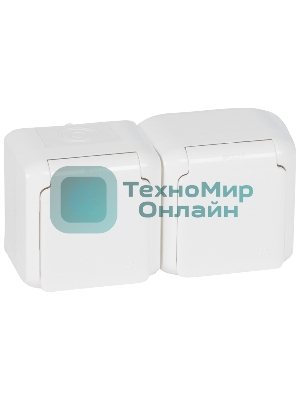 Розетка Legrand 2-м ОП Quteo 16А с защитной крышкой, защитные шторки, с заземлением IP44 белая Leg 782323