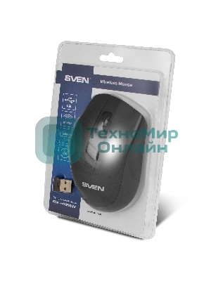 Мышь беспроводная SVEN RX-425W черный, 1600 dpi, радиоканал, USB, кнопки - 6