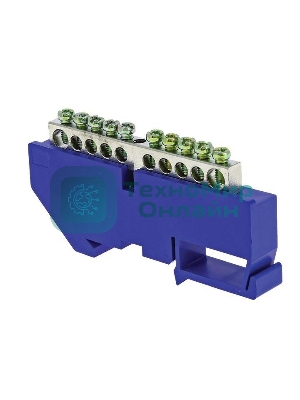 Шина нулевая N 6х9 10 отвер. никель син. изолятор на DIN-рейку PROxima EKF sn1-63-10-d