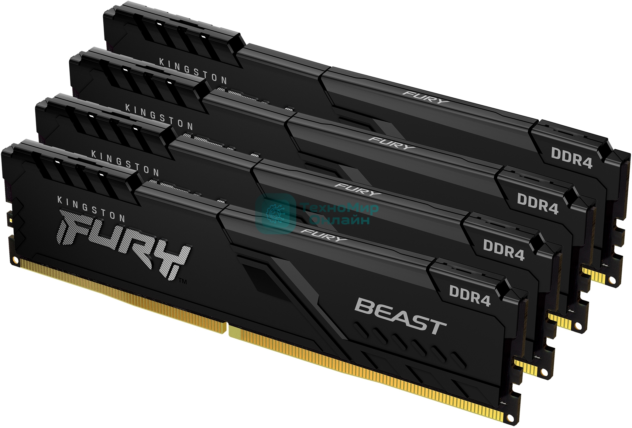 Оперативная память Kingston Fury Beast, DDR4, 128GB (4x32 GB), 3200 MHz, CL16, DIMM, с радиатором, черный