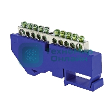 Шина нулевая N 6х9 10 отвер. никель син. изолятор на DIN-рейку PROxima EKF sn1-63-10-d