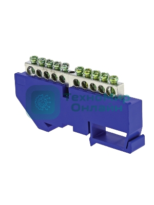 Шина нулевая N 6х9 10 отвер. никель син. изолятор на DIN-рейку PROxima EKF sn1-63-10-d