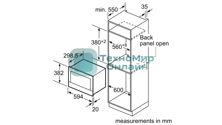 Микроволновая печь встраиваемая Bosch BEL634GS1M Series 8, 60х38 см, функция гриль, нерж.