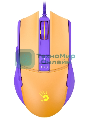 Мышь проводная A4Tech Bloody L65 Max желтый/фиолетовый, 12000 dpi, USB, кнопки - 7