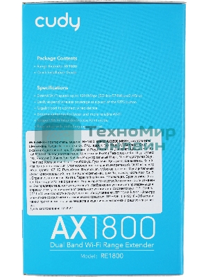 Повторитель беспроводного сигнала Cudy RE1800 AX1800 10/100/1000BASE-TX/Wi-Fi белый