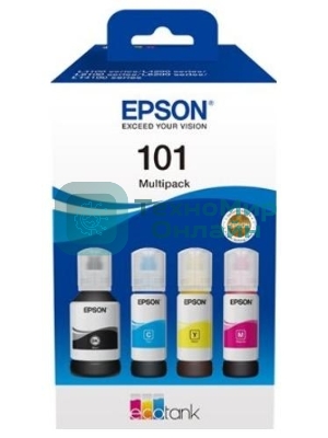 Чернила оригинальные Epson 101 / C13T03V64A мультипак, черный 127 мл., голубой, пурпурный, желтый - 210 мл. для Epson