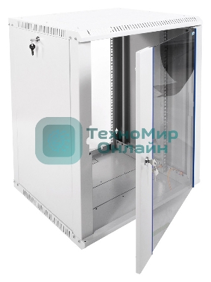 Шкаф телекомм. настенный разборный 15U (600х520) дверь стекло, черный