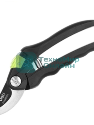 Секатор садовый Deli DL580207 цельнокованный, лезвия с тефлоновым покрытием, длина 215мм, макс. диаметр резки 12мм, сталь SK5