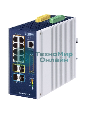 Коммутатор PLANET IGS-6329-8UP2S2X IP30 DIN-rail Industrial L3 8-Port 10/100/1000T 802.3bt PoE + 2-port 1G/2.5G SFP + 2-Port 10G SFP+ Full Managed Switch (-40 to 75 C, 8-port 95W PoE++, 802.3bt/PoH/Force modes, DIDO, ERPS Ring, 1588 PTP TC, Modbus TCP, ONVIF, Cybersecurity features, Layer3 OSPFv2 routing, supports CloudViewer app and MQTT, supports 100FX, 1000X, 2.5G SFP and 10G SFP+, EN61000-6-2/-4 Heavy Industrial EMC and EN50121-4 Railway certified)