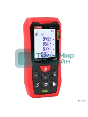 Лазерный дальномер UNI-T LM70A Диапазон расстояний (70 м); Тип дисплея (ЖК); Единицы измерения (м/фут/дюйм); Основа измерения (спереди/сзади);