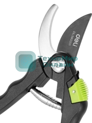 Секатор садовый Deli DL580207 цельнокованный, лезвия с тефлоновым покрытием, длина 215мм, макс. диаметр резки 12мм, сталь SK5