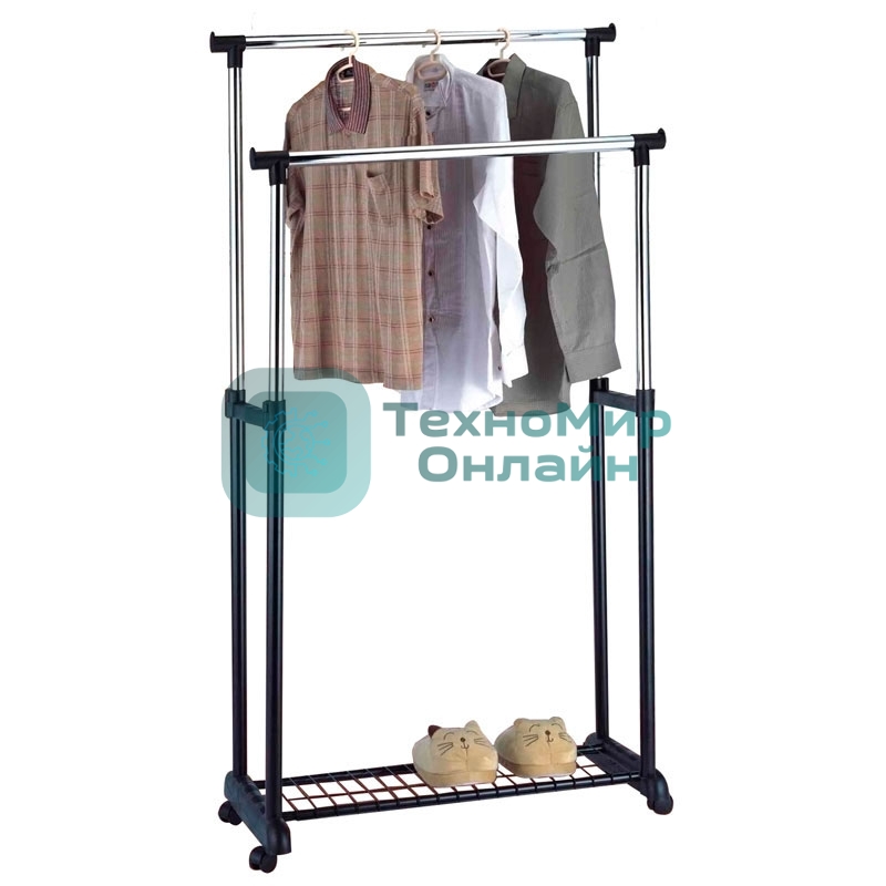 Вешалка напольная Рыжий кот GR-03A (2 перекладины, с сеткой внизу), размер: 75x42x90-160 см