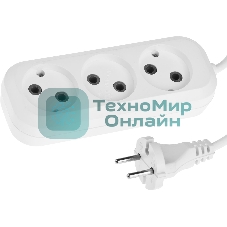 Удлинитель СИБИН электрический, ПВС сечение 0,75 кв мм, 3 гнезда, макс мощн 1300Вт, 2м