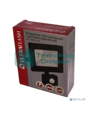 Прожектор Ultraflash LFL-3002S C02 черный (LED прожектор с датчиком, 30 Вт, 230В, 6500К)