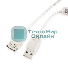 Кабель Cablexpert USB2.0 Pro, AM/AF, 3м, экран, 2 феррит.кольца, прозрачный (CCF-USB2-AMAF-TR-10)