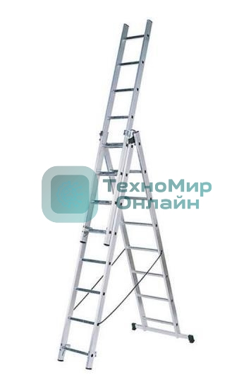 Лестница FIT 65434трехсекционная алюминиевая 3х9 ступеней h=257/449/641 см вес 11.18кг