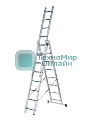 Лестница FIT 65434трехсекционная алюминиевая 3х9 ступеней h=257/449/641 см вес 11.18кг