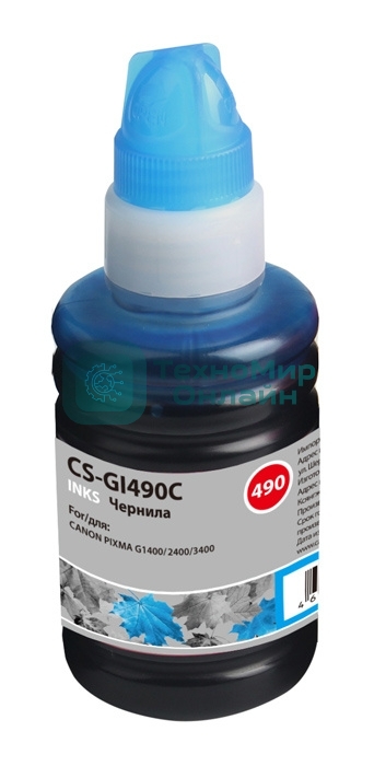 Чернила Cactus CS-GI490C голубой 100мл для Canon PIXMA G1400, G2400, G3400