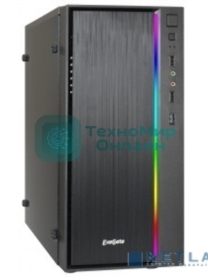 Компьютерный корпус Minitower ExeGate mEVO-9301 Black-RGb light, ATX, (500NPX), 2*USB+1*USB 3.0, HD Audio