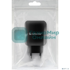 Сетевой адаптер Defender 2xUSB, 5V/2.1А, черный, пакет (EPA-13)