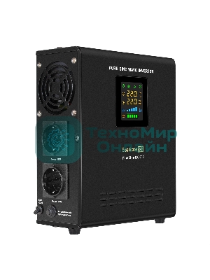 Источник бесперебойного питания (инвертор, синус, для котла, настенный) ExeGate FineSine SX-800.LCD.AVR.2SH 800VA/500W, чистая синусоида, цветной LCD-дисплей, AVR, 2*Schuko, линейно-интерактивный, внешняя батарея 12В до 200Ач (поставляется отдельно), крепление настенное/универсальное, черный