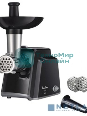 Мясорубка электрическая Moulinex ME105830 черный, 1400 Вт, 1.7 кг/мин, реверс, защита от перегрузки, насадки - 3