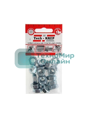 Гайка шестигранная Tech-Krep 103027 М10 цинк. DIN 934 (уп.18 шт) пакет