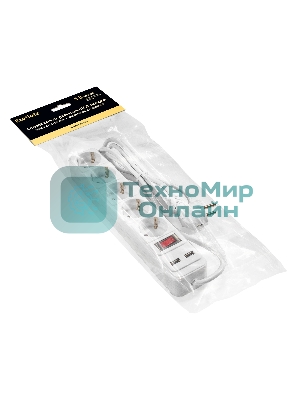 Сетевой фильтр-удлинитель с USB зарядкой ExeGate SP-5-USB-1.8W (5 евророзеток с заземлением, 2 USB-A 2A, 1.8 м, защита от перегрузки, выключатель с подсветкой, белый)