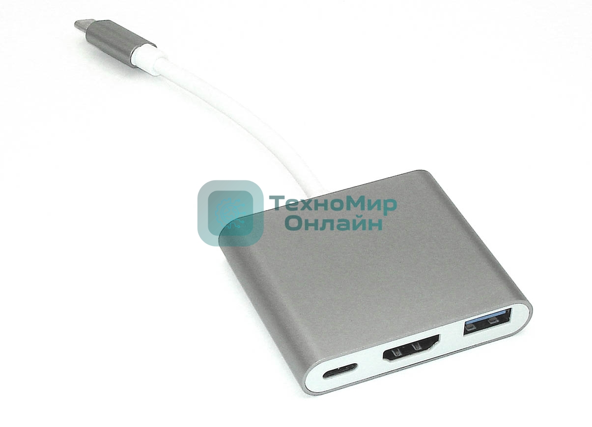 Адаптер Type-C на USB, HDMI 4K Type-С для MacBook, серый