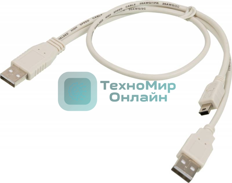Kабель USB2.0 Ningbo mini (5pin)-A 0,5m +доп.питание A(0.3m)